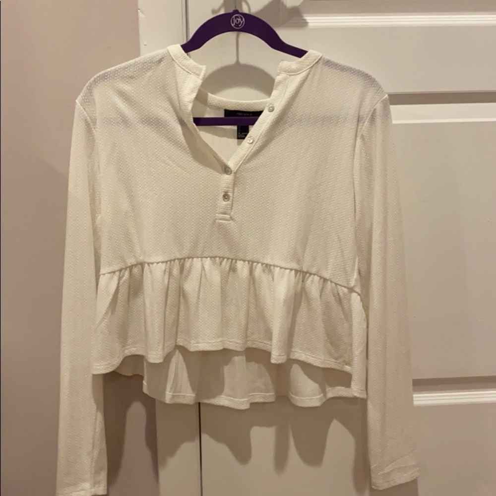 White cropped half button top